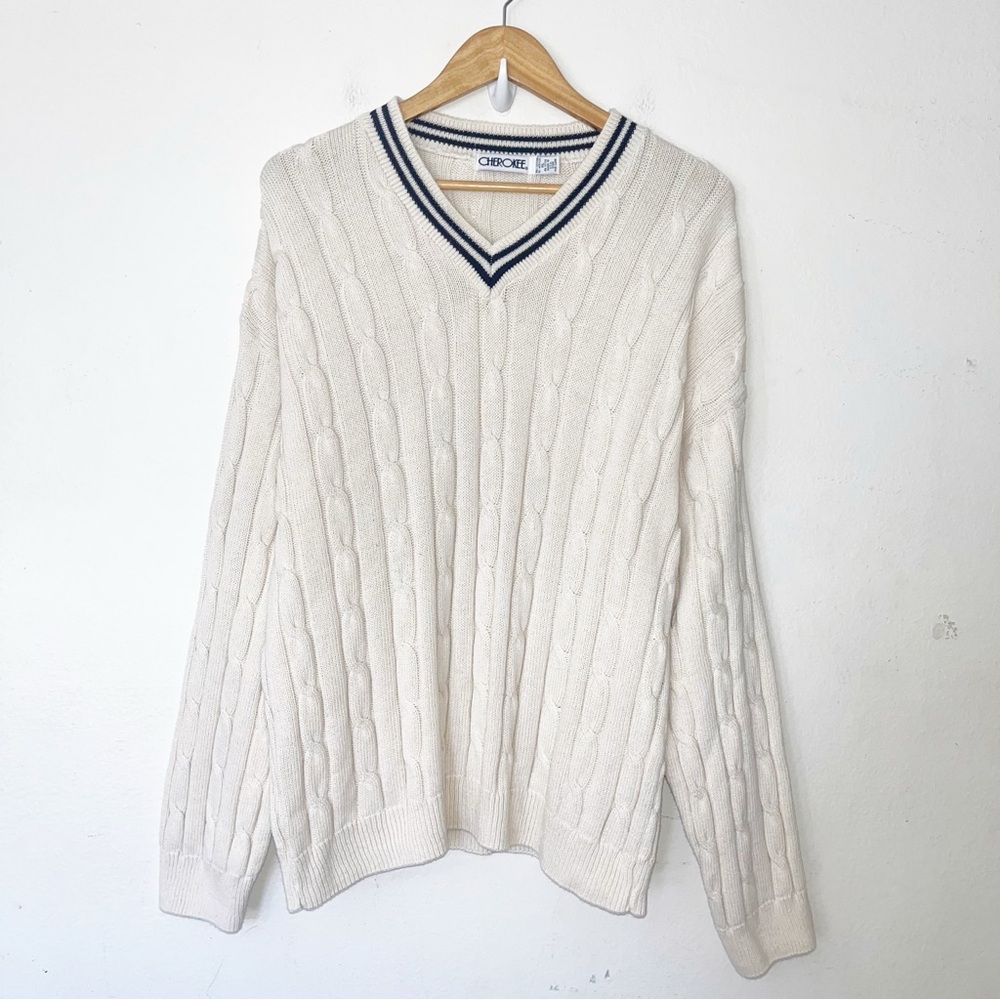 Vintage Cherokee Preppy Cricket Cable Knit Sweater XL 90s Academia Fishermen
